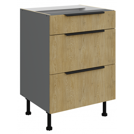 Szafka kuchenna z szufladami 60 cm CREMA dąb cremona / antracyt 60 D 3S BB